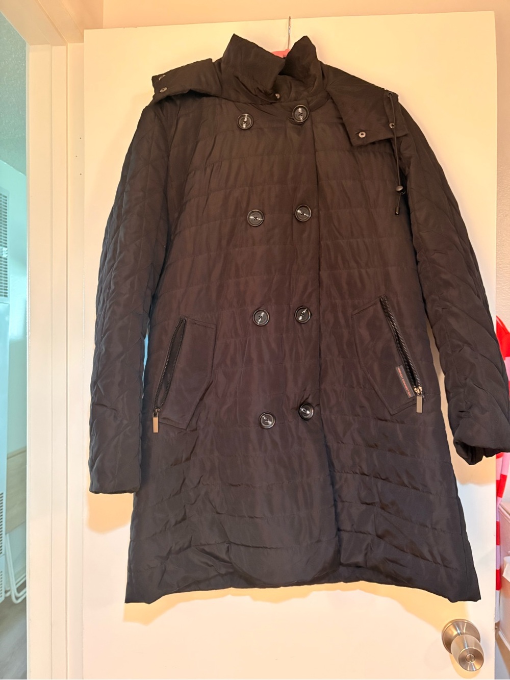 Black Quilted Double-Breasted Winter Coat
